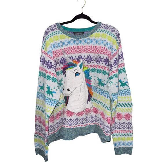 33 Degrees Ugly Holiday Christmas Rainbow Unicorn Long Sleeve Pullover Sweater - Picture 3 of 5